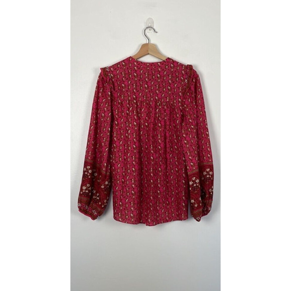 Joie Mix Print Embroidered Tops Patterned Ruffled Button Down Blouse Women's L - Picture 2 of 8